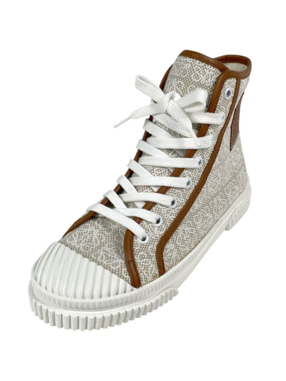 Loewe Shoes Anagram High Cut Logo Canvas Leather Beige Brown